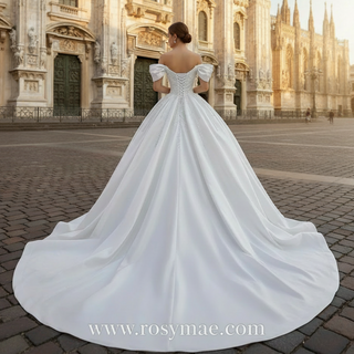 Pearl Beaded Luxury Wedding Dress Off the Shoulder Bridal Gown