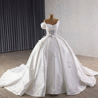 One Sholulder Ball Gown Wedding Dress with Asymmetrical Neckline