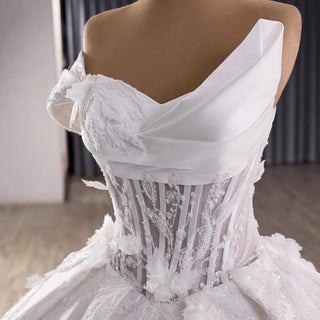 One Sholulder Ball Gown Wedding Dress with Asymmetrical Neckline