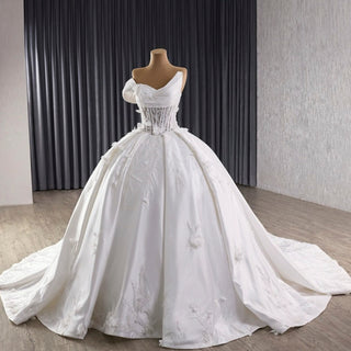 One Sholulder Ball Gown Wedding Dress with Asymmetrical Neckline