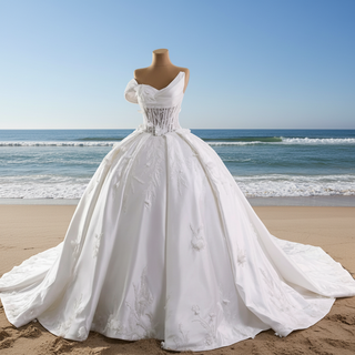 One Sholulder Ball Gown Wedding Dress with Asymmetrical Neckline