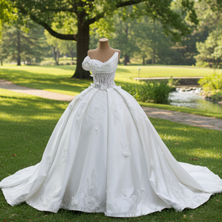 One Sholulder Ball Gown Wedding Dress with Asymmetrical Neckline