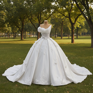 One Sholulder Ball Gown Wedding Dress with Asymmetrical Neckline