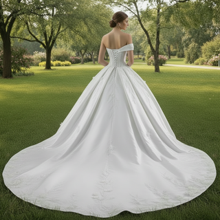 One Sholulder Ball Gown Wedding Dress with Asymmetrical Neckline