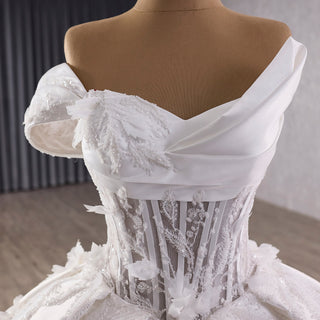 One Sholulder Ball Gown Wedding Dress with Asymmetrical Neckline