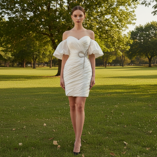 Convertible Short Above Knee Wedding Dress with Detachable Train