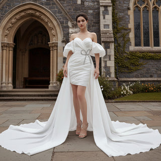 Convertible Short Above Knee Wedding Dress with Detachable Train Rosymae Convertible Short Above Knee Wedding Dress with Detachable Train Rosymae