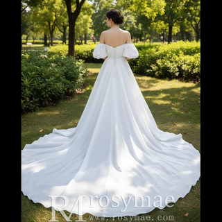 Convertible Short Above Knee Wedding Dress with Detachable Train