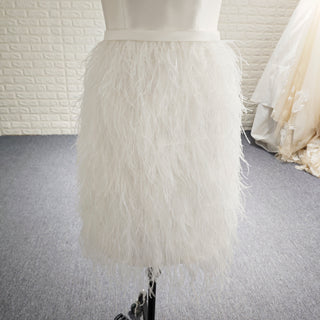White Square Neck Satin Bodice Ostrich Feather Short Cocktail Dress