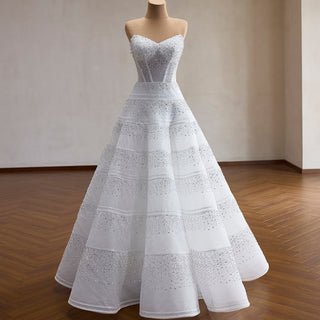 Strapless Sweetheart Rhinestone A-Line Wedding Dress with Horizontal Beaded Stripes