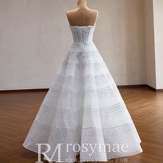 Strapless Sweetheart Rhinestone A-Line Wedding Dress with Horizontal Beaded Stripes