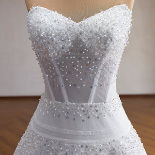 Strapless Sweetheart Rhinestone A-Line Wedding Dress with Horizontal Beaded Stripes