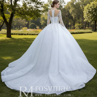 Long Sleeve Ball Gown Wedding Dress Princess Bridal Gown