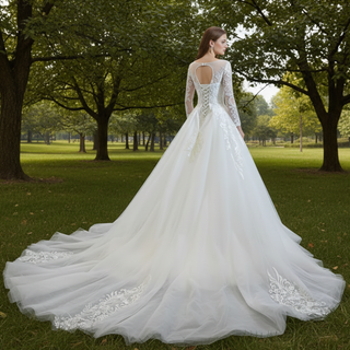 Long Sleeve Mermaid Lace Wedding Dress with Detachable Train