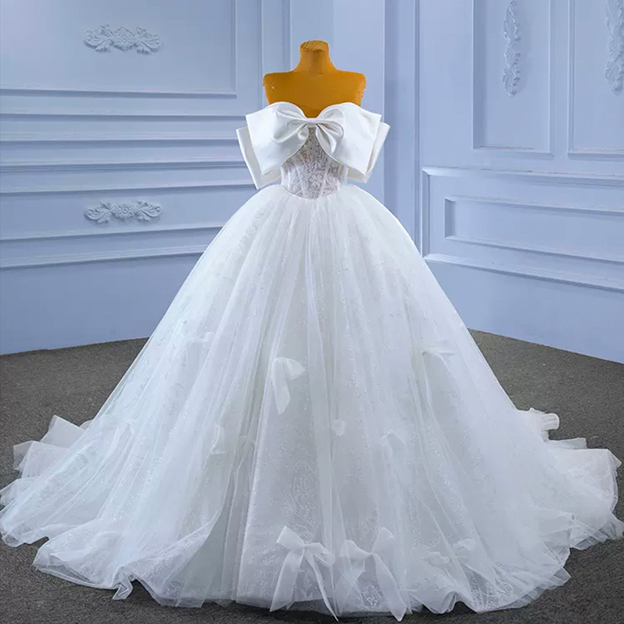 Big Bow Puffy Wedding Dresses Glittery Ball Gown Bridal Gowns White / 16 Big Bow Puffy Wedding Dresses Glittery Ball Gown Bridal Gowns White / 16