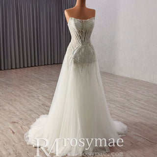 Sexy A-Line Beading Sequins Princess Sheer Wedding Dresses
