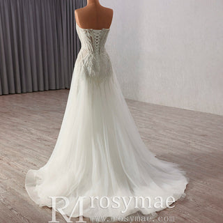 Sexy A-Line Beading Sequins Princess Sheer Wedding Dresses