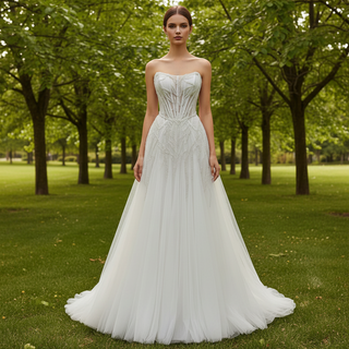Sexy A-Line Beading Sequins Princess Sheer Wedding Dresses