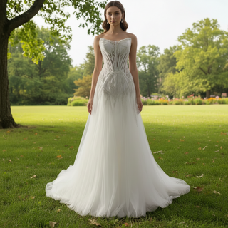 A-Line Beading Sequins Princess Sheer Wedding Dresses