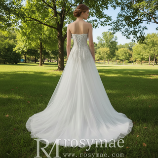 A-Line Beading Sequins Princess Sheer Wedding Dresses