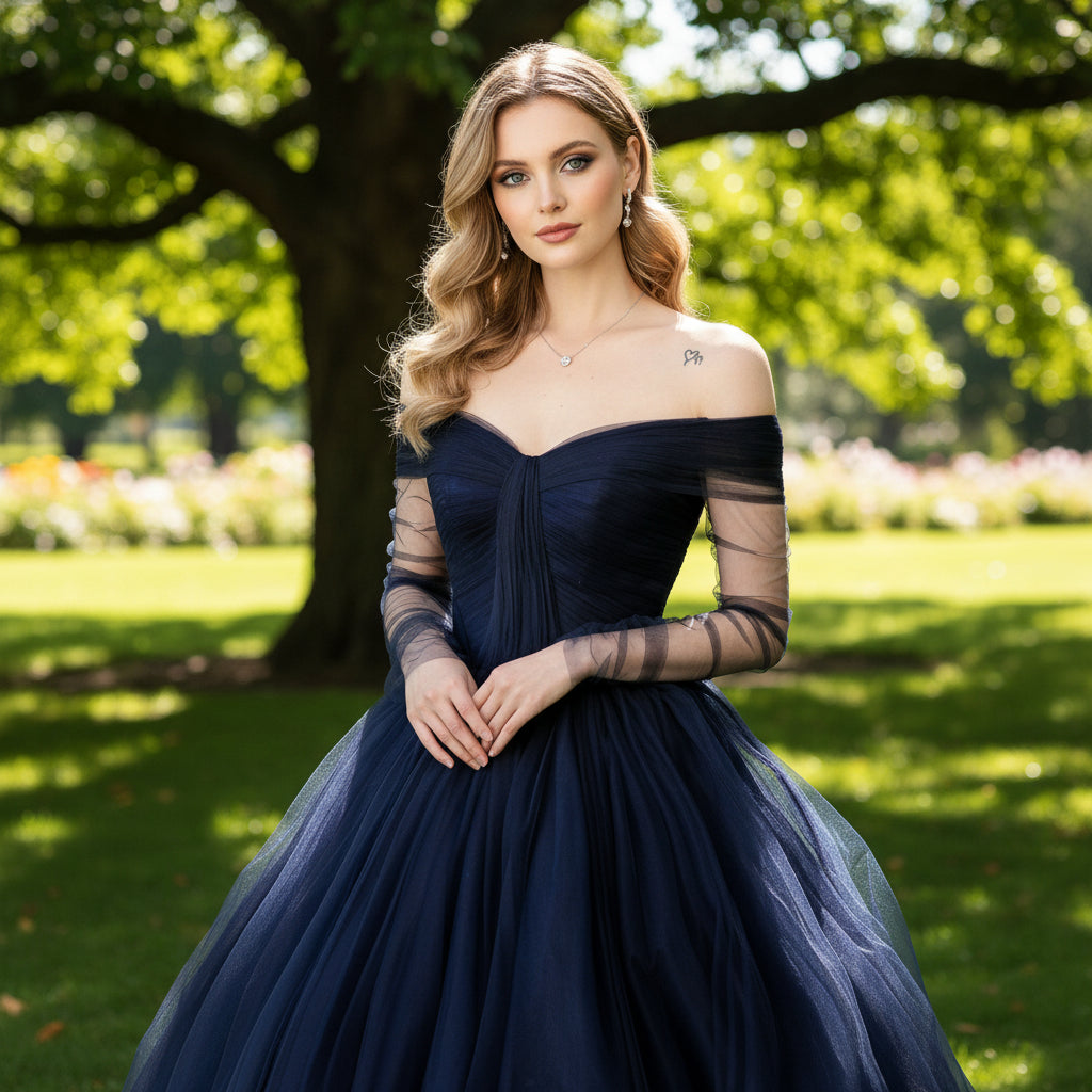 Womens Navy Blue Dresses for Wedding with Off Shoulder Long Sleeves Royal Blue / 6 Womens Navy Blue Dresses for Wedding with Off Shoulder Long Sleeves Royal Blue / 6