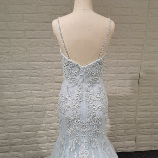 Classy & Elegant Blue Trumpet Wedding Dress with Spaghetti Strap