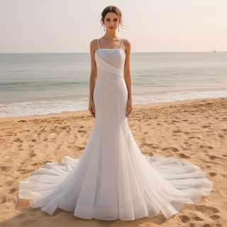 White Beach Trumpet Wedding Dress