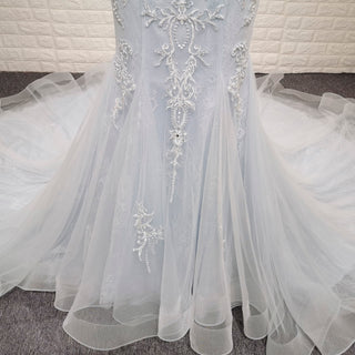 Classy & Elegant Blue Trumpet Wedding Dress with Spaghetti Strap