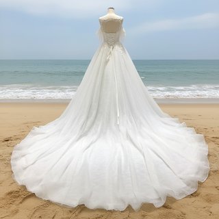 Women Off Shoulder Keyhole A Line Wedding Dress with Flutter Sleeve