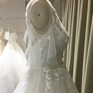 Women Off Shoulder Keyhole A Line Wedding Dress with Flutter Sleeve