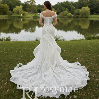 Vneck Vintage Cap sleeve Mermaid Wedding dress with Ruffled Skirt