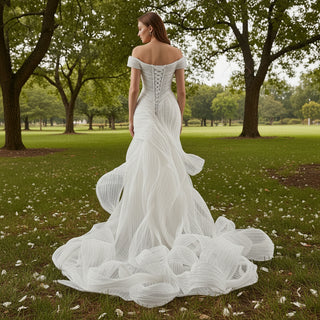 Vneck Vintage Cap sleeve Mermaid Wedding dress with Ruffled Skirt