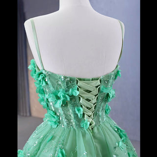 A-line 3D Flower Lace Prom Dress Formal Dress with Spaghetti Strap - Rosymae