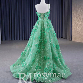 A-line 3D Flower Lace Prom Dress Formal Dress with Spaghetti Strap - Rosymae