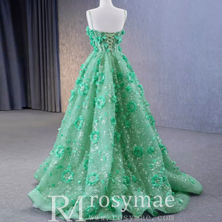 A-line 3D Flower Lace Prom Dress Formal Dress with Spaghetti Strap - Rosymae
