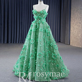 A-line 3D Flower Lace Prom Dress Formal Dress with Spaghetti Strap - Rosymae