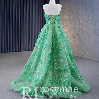 A-line 3D Flower Lace Prom Dress Formal Dress with Spaghetti Strap - Rosymae