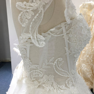 A-line Beaded Floral Lace Applique Wedding Dress with Off Shoulder - Rosymae