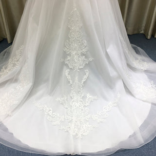 A-line Beaded Floral Lace Applique Wedding Dress with Off Shoulder - Rosymae