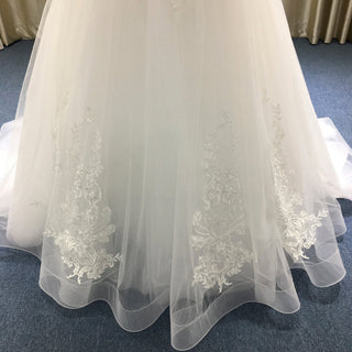 A-line Beaded Floral Lace Applique Wedding Dress with Off Shoulder - Rosymae
