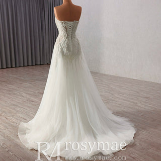 A-Line Beading Sequins Princess Sheer Wedding Dresses - Rosymae