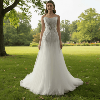 A-Line Beading Sequins Princess Sheer Wedding Dresses - Rosymae