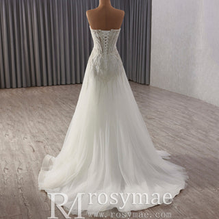 A-Line Beading Sequins Princess Sheer Wedding Dresses - Rosymae