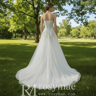 A-Line Beading Sequins Princess Sheer Wedding Dresses - Rosymae