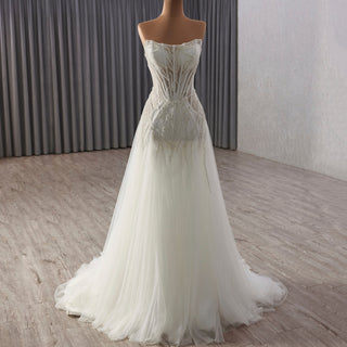 A-Line Beading Sequins Princess Sheer Wedding Dresses - Rosymae