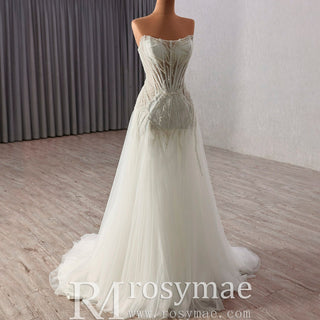 A-Line Beading Sequins Princess Sheer Wedding Dresses - Rosymae