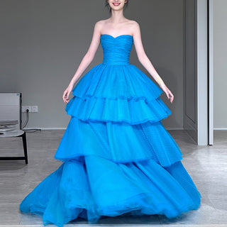 Strapless Sweetheart Neckline Dot Tulle Party Evening Dress Formal Gown