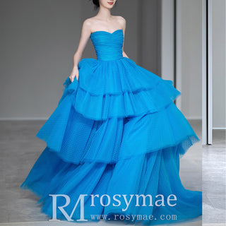 Strapless Sweetheart Neckline Dot Tulle Party Evening Dress Formal Gown
