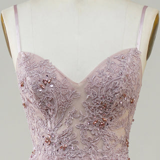 Classic Blush Sheer Bodice A-line Tulle Prom Dress with Spaghetti Straps