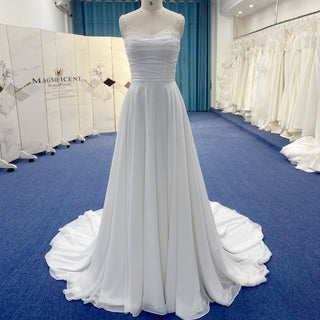 Classic A-line Vneck Chiffon Wedding Dress with Wide Strap